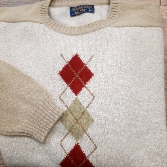 Peter Scott Old Head Golf Links Sweater men's 44 wool angora argyle tan Scotland - Picture 9 of 10